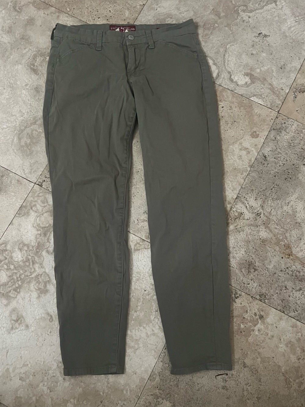 Lucky Brand Sweet Chino Pants Womens 4/27 Army Green Slim Cropped Casual Stretch
